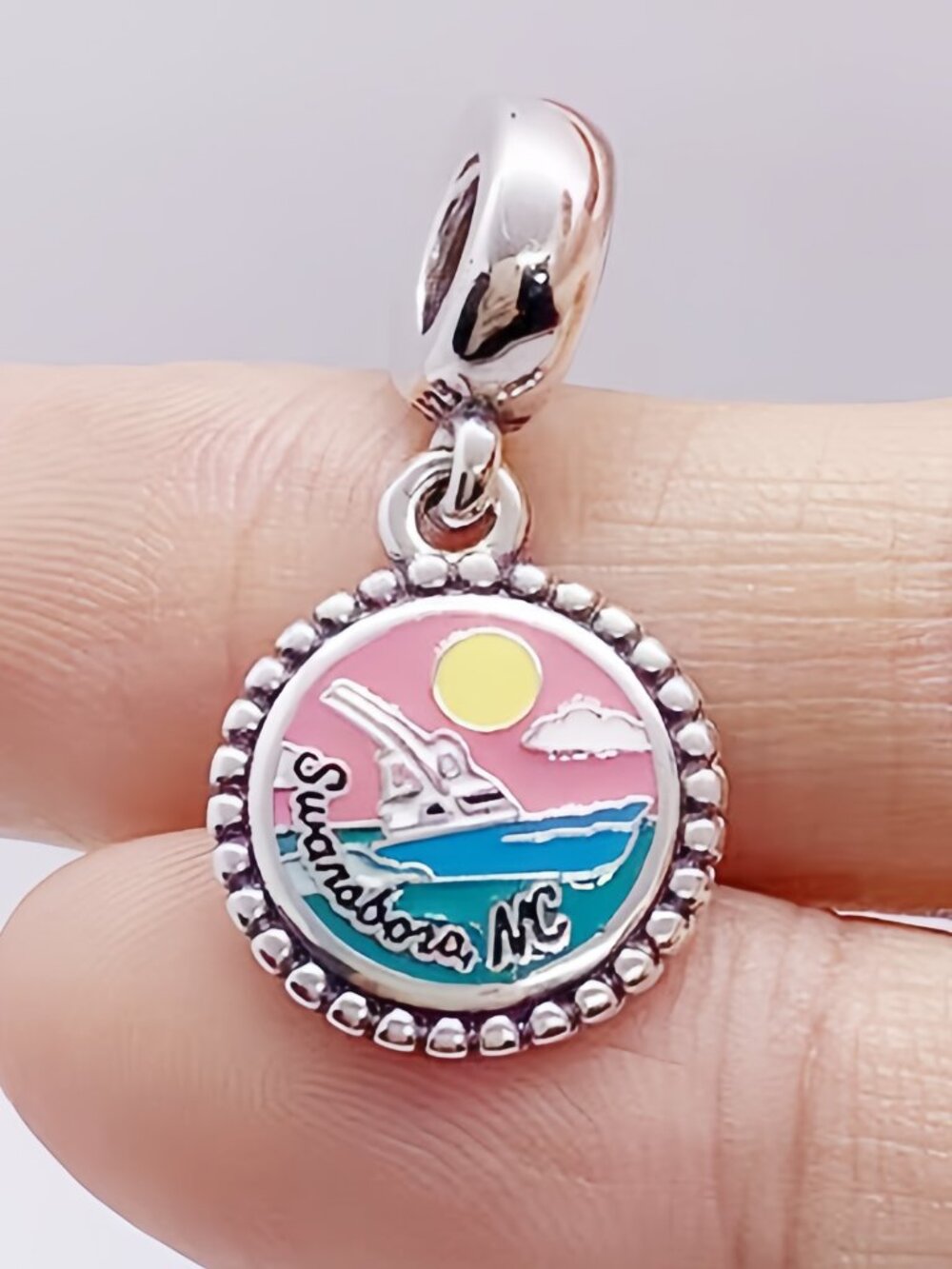 Pandora Swansboro NC North Carolina Exclusive Travel Dangle Charm Enamel Boat